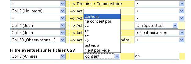 Exemple de filtre pemettant de sélectionner les actes avec année révolutionnaire